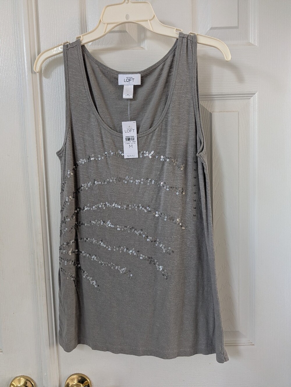 LOFT Gray Sequin Wave Scoop Tank - Tags Attache